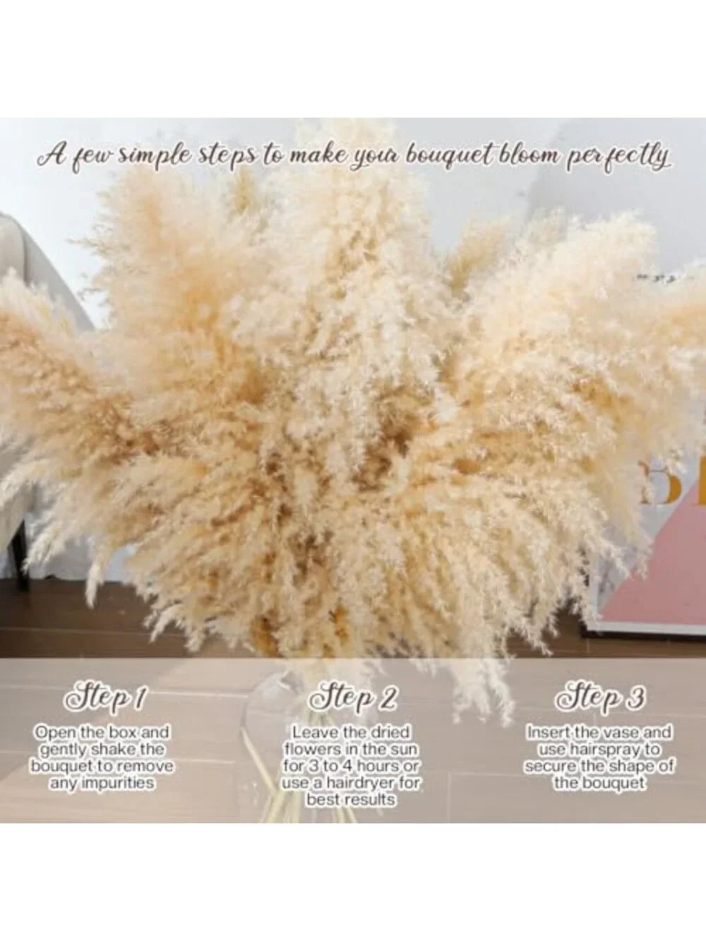 40-Inch Dried Pampas Grass Stems - 12Pcs Fluffy Decor for Home & Weddings